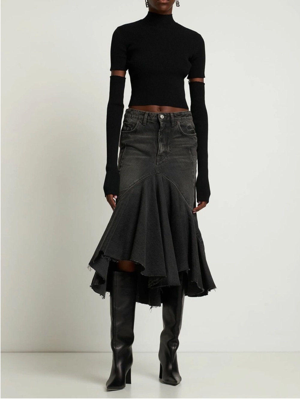 Balenciaga Japenese Denim Mermaid Skirt Size 40 FR Black Denim Midi Skirt